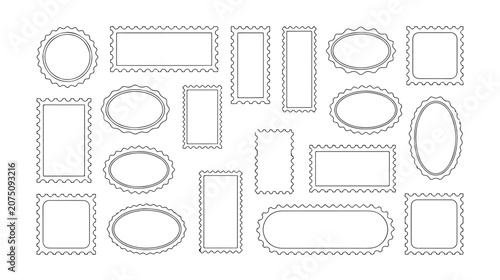 Fotografija Vintage postage stamp frames set, blank scalloped border vector templates, 17 de