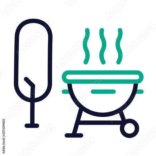 Grill, barbecue, outdoor cooking, icons, green, black