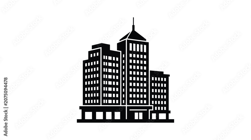 Fototapeta premium Skyscraper Silhouette Against White Background Modern Cityscape Design Silhouette