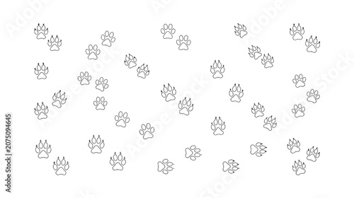 Photography Minimalist animal paw print pattern, black outline dog and cat tracks on white b