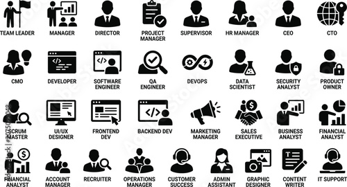 Professional Business Job Roles and Corporate Management Icon Set for Organizational Charts, Company Presentations & Workforce Planning (EPS)