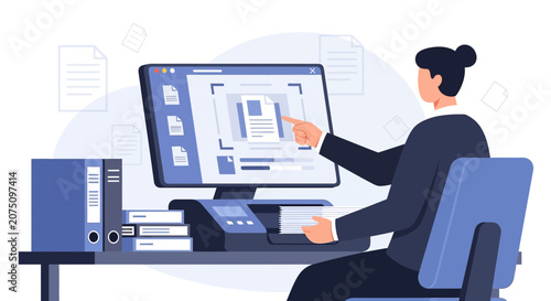 Document Scanning and Digital Archiving by Professional Woman