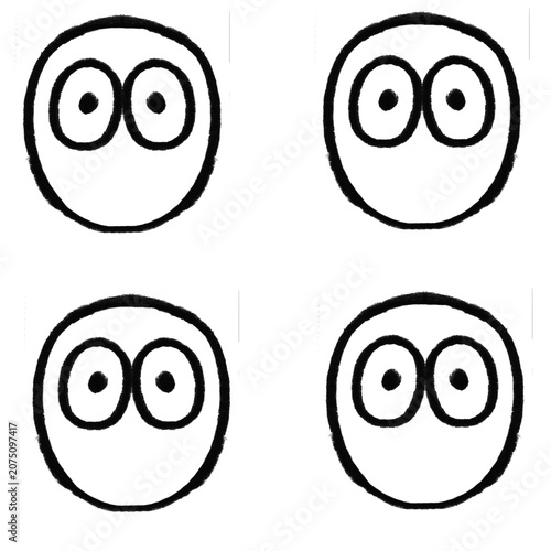 Obraz na płótnie Hand Drawn Simple Faces Black White Doodle Pattern Set.