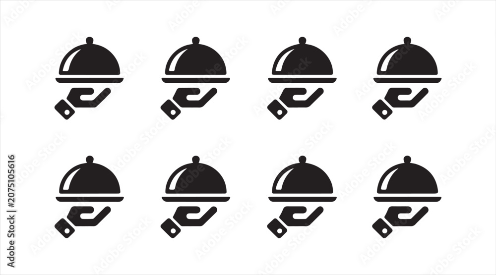 Fototapeta premium Minimal Black Serving Cloche and Food Cover Icon Collection for Restaurant and UI Design