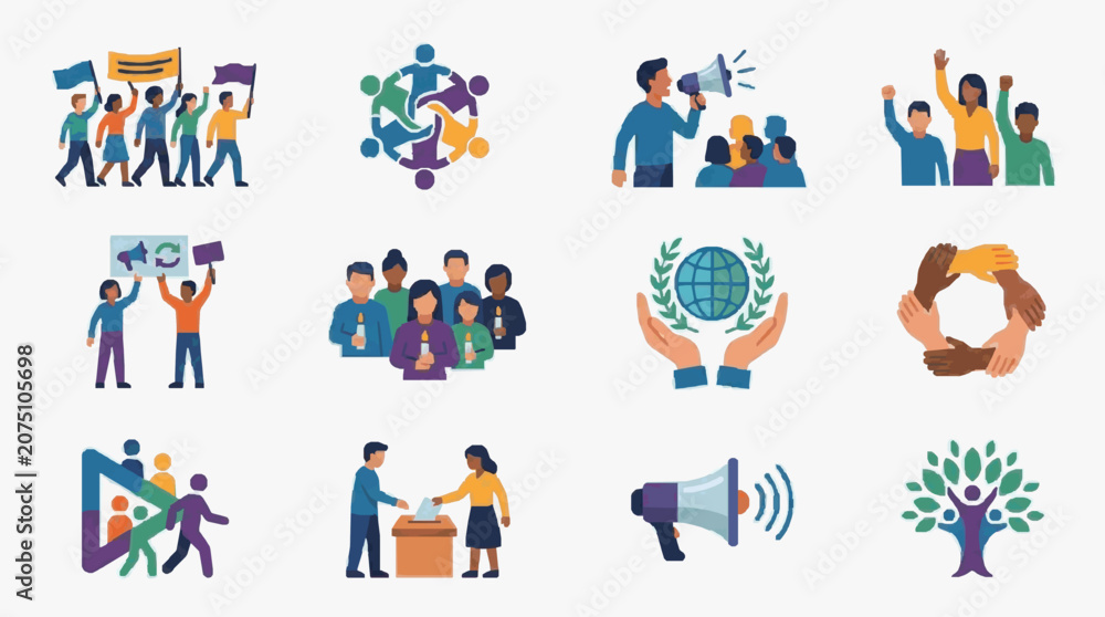 Naklejka premium Collective Global Community Engagement Icons.