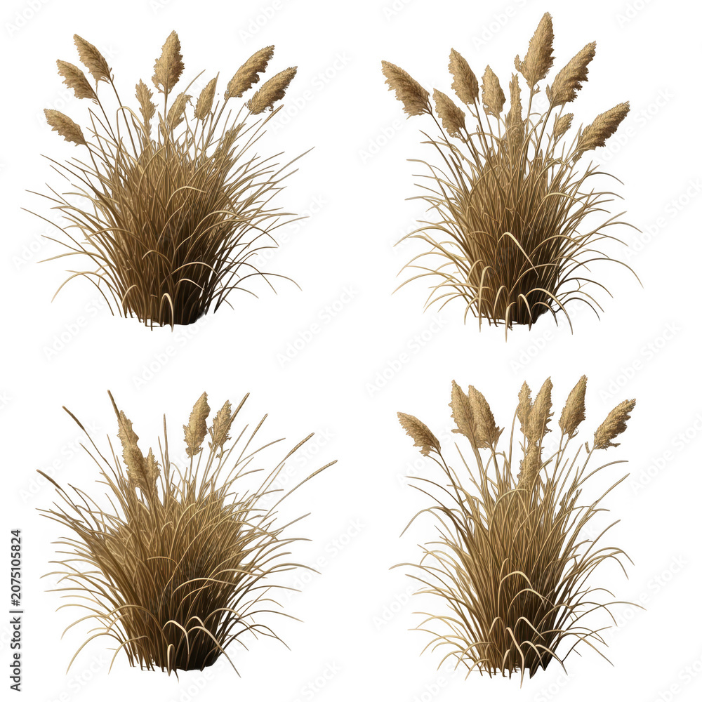 Fototapeta premium Three stages of growth in a grass-like plant with seed heads