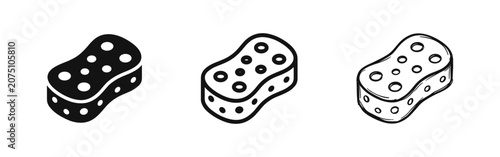 Photos Cleaning sponge icon set in flat, outline, and sketch styles