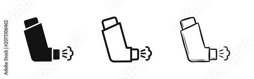 Foto Set of asthma inhaler icons, outline, solid and hand-drawn sketch styles