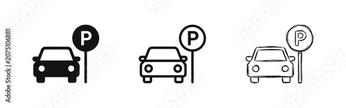 Vászonkép Car parking icons with parking sign in three distinct styles
