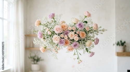 Floating Floral Arrangement with Pastel Roses and Baby's Breath