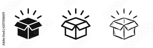 Bild auf Leinwand Open box and delivery icon set in glyph, outline, and sketch style