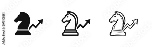 Foto Chess Knight with Growing Financial Chart Arrow Icon Set