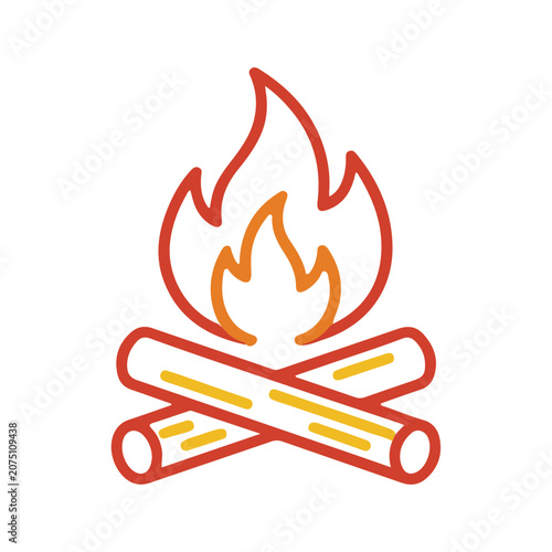 A simple line drawing of a campfire with crossed logs and flames rising