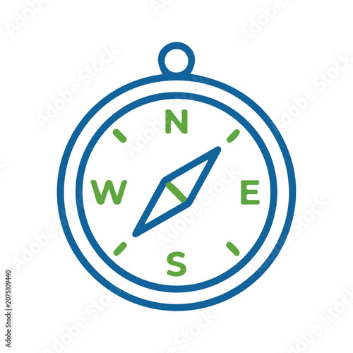 A blue and green compass icon on a for navigation and direction