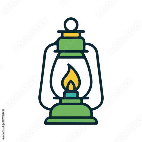 Vintage green lantern with yellow flame on top