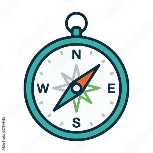 Colorful compass illustration with directional arrow