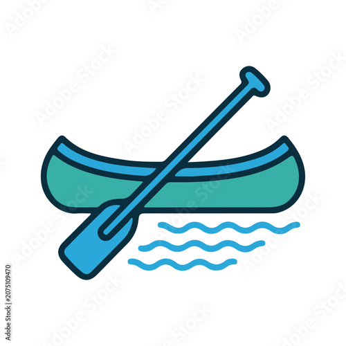 A blue canoe with a paddle on a, symbolizing water sports and adventure activities