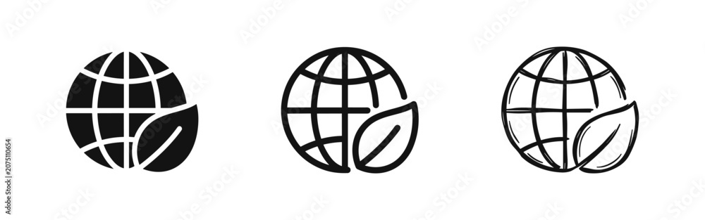 Naklejka premium Globe with leaf icon set in different styles