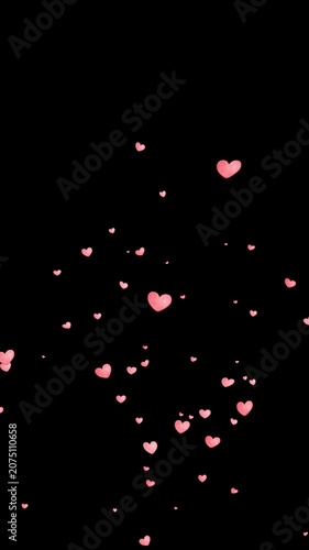 Floating pink hearts romantic animation overlay black background love valentines day wedding for video editing and romantic motion graphics.