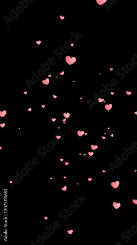 Floating pink hearts romantic animation black background for valentine day celebration wedding video overlays and social media stories.