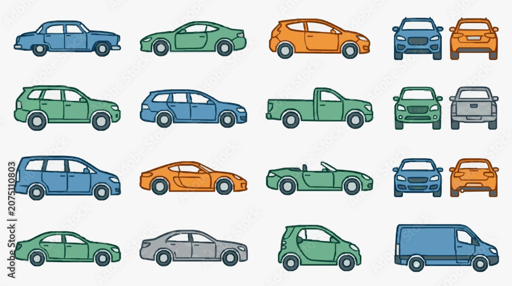 Fototapeta premium Colorful Vintage Car Illustrations Collection.