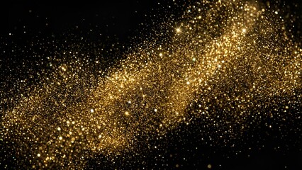 Golden Glitter Particle Overlay on Black Background — Festive Celebration Effect