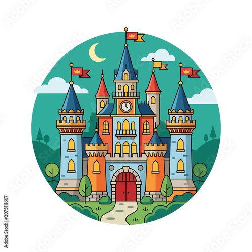 Photos Colorful medieval fantasy castle structure.