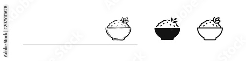 Obraz na plátně Set of bowl of rice or porridge icons in solid, outline, and sketch styles