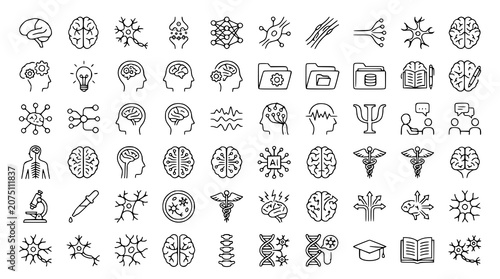 Neuroscience Outline Icons Collection with Brain Neurons Synapses and Nervous System Symbols