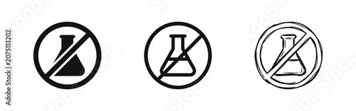 Tableau sur toile Forbidden sign with chemical flask icon set
