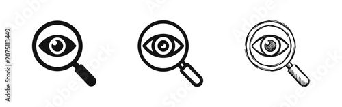 Foto Eye search and focus investigation icons in glyph, outline, and sketch style