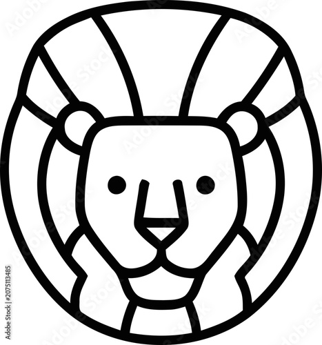 Minimalist Lion Head Icon, Geometric Outline Art, Vector Graphic