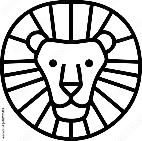 Minimalist Lion Head Logo Icon, Geometric Outline, Black and White, Vector Art