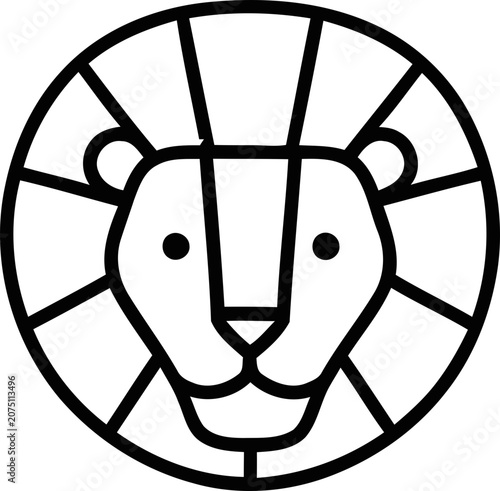 Minimalist Lion Head Icon Logo, Geometric Animal Face Symbol, Outline Art