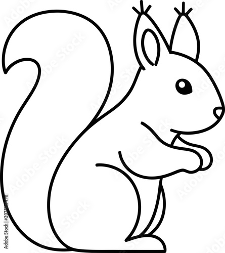 Cute Squirrel Line Art Drawing, Simple Vector Illustration for Kids
