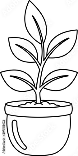 Outline of a potted plant with fresh green leaves, simple line art