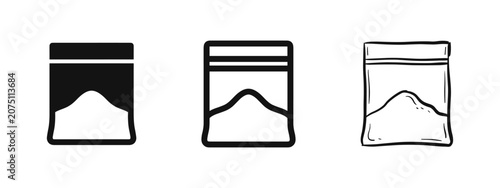Tableau sur toile Set of three plastic bag with powder icons in solid, outline, and sketch styles