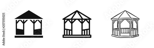 Canvastavla Gazebo Icons Set, Pavilion, Solid, Line, and Hand Drawn Sketch