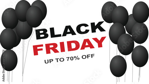 Billede på lærred Black Friday sale advertisement with balloons and discount offer on white backgr
