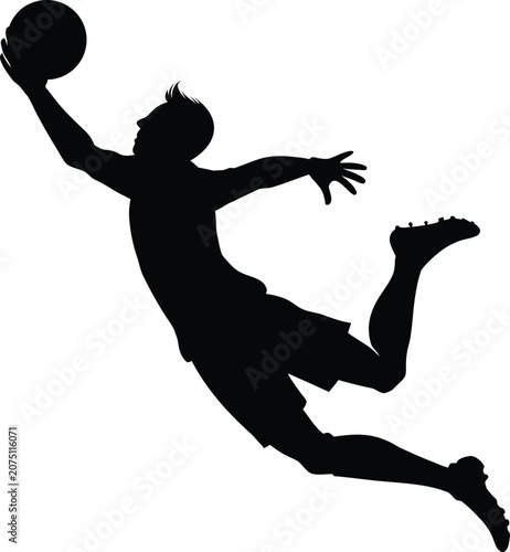 Soccer goalkeeper jumping to catch a ball silhouette