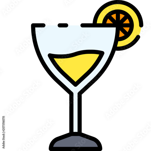Cocktail Drink Flat Icon with Lemon