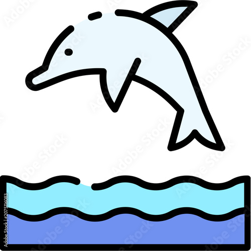 Cute Dolphin Jumping Flat Icon