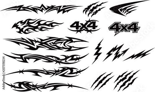 Car decal graphics vinyl sticker tribal vector set.