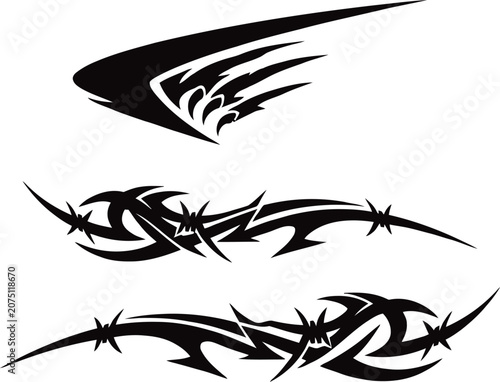 Tribal barbed wire car decal stickers vector set.