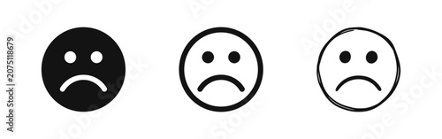 Tableau sur toile Sad face emoticon icon set, unhappy mood symbol, negative emotion, solid, outlin