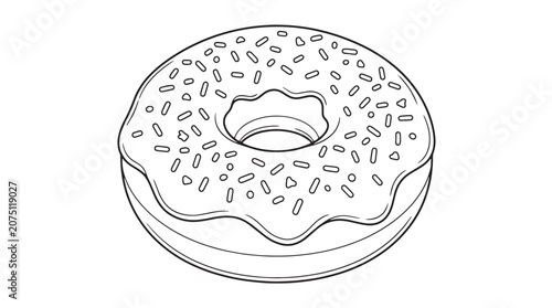 Fotografija Glazed donut with sprinkles line art vector, minimalist sweet doughnut coloring