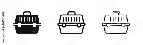 Cuadro en lienzo Pet travel carrier box icon set, animal transportation cage