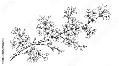Obraz na plátně Vintage cherry blossom branch vector illustration, hand drawn sakura flowers wit