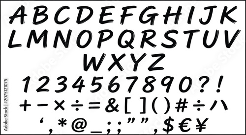 Photos Hand Drawn Brush Alphabet and Font Vector Set Featuring Capital Letters Numbers