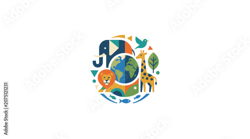 Colorful Abstract Wildlife and Earth Conservation Icon Illustration